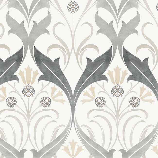 Pine Cone Ribbon Charcoal Metallic Wallpaper - York Wallcoverings - AC9174