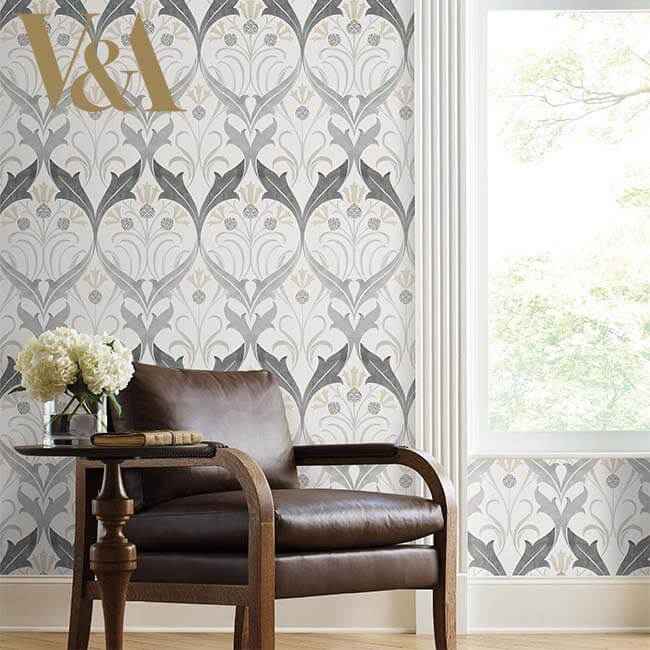 Pine Cone Ribbon Charcoal Metallic Wallpaper - York Wallcoverings - AC9174 - York Wallcoverings Wallpaper