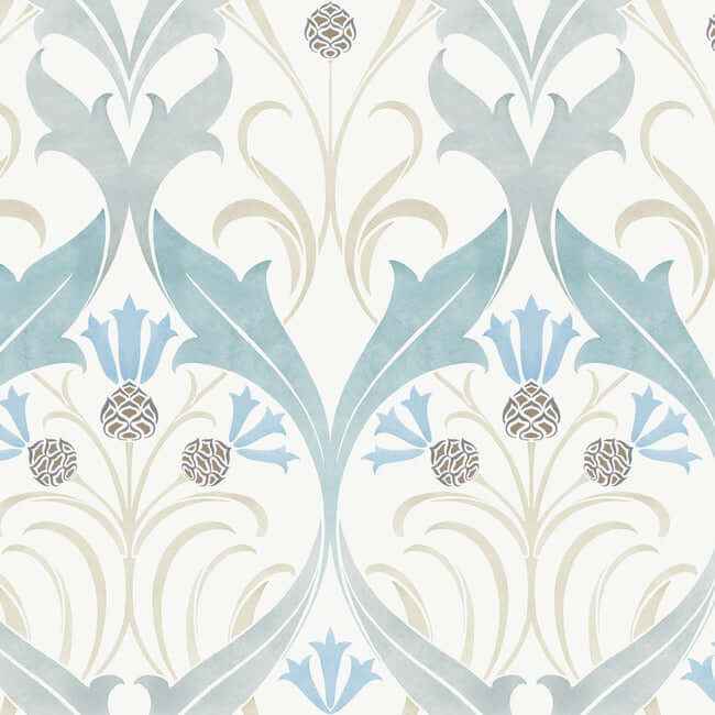 Pine Cone Ribbon Teal Wallpaper - York Wallcoverings - AC9171