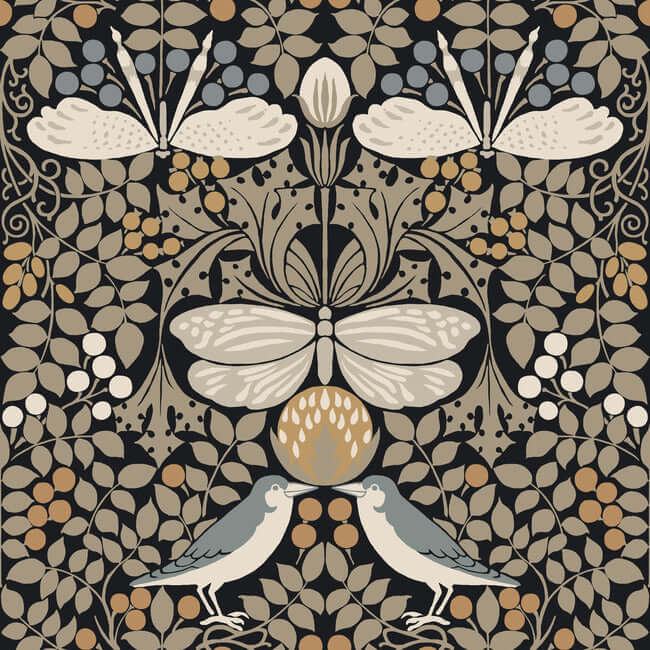 butterfly-garden-black-metallic-wallpaper-york-wallcoverings-ac9162 - York Wallcoverings Wallpaper