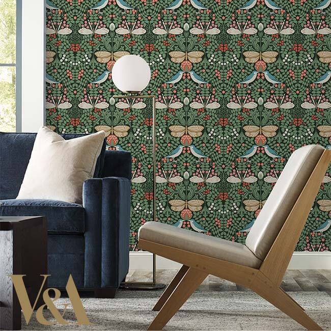 butterfly-garden-green-metallic-wallpaper-york-wallcoverings-ac9161 - York Wallcoverings Wallpaper
