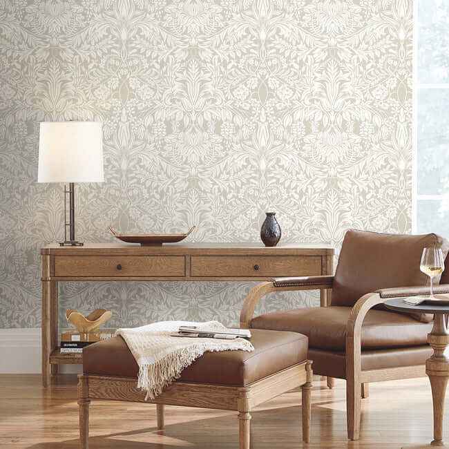Lockwood Damask Beige Wallpaper - York Wallcoverings - AC9194 - York Wallcoverings Wallpaper