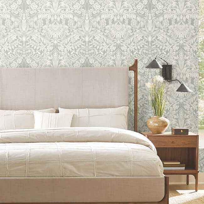 Lockwood Damask Grey Wallpaper - York Wallcoverings - AC9195 - York Wallcoverings Wallpaper