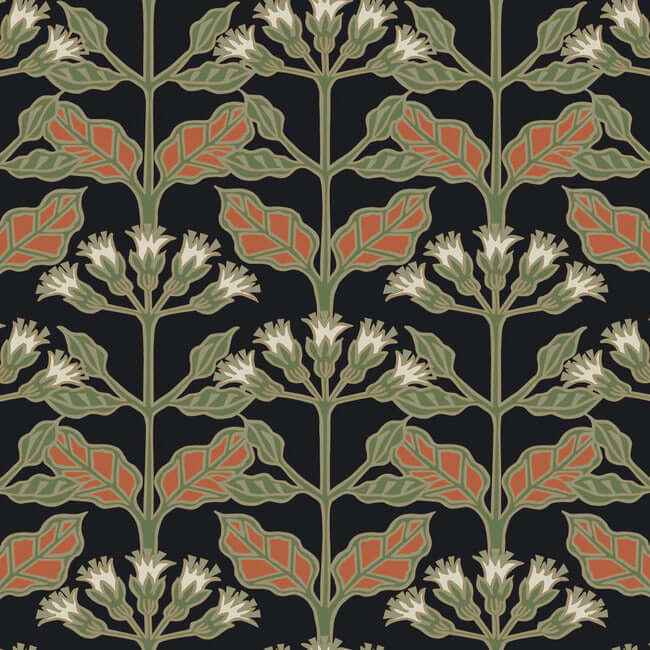 Tracery Blooms Black Metallic Wallpaper - York Wallcoverings - AC9113