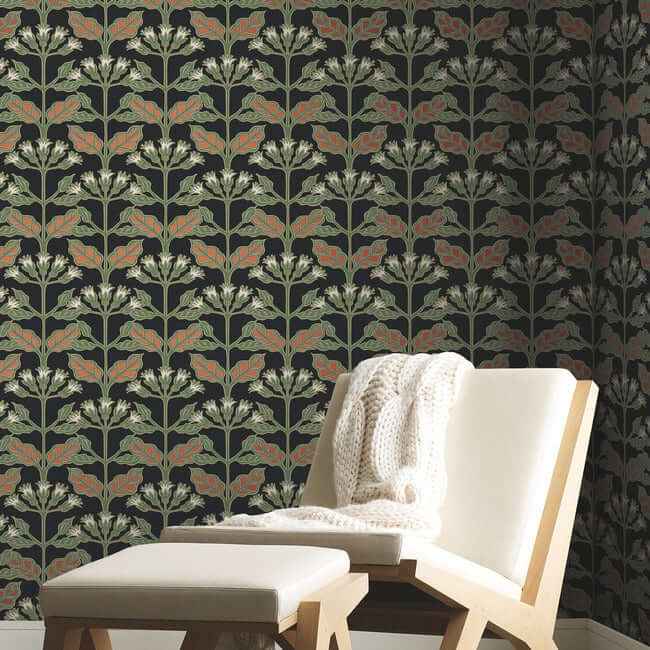 Tracery Blooms Black Metallic Wallpaper - York Wallcoverings - AC9113 - York Wallcoverings Wallpaper