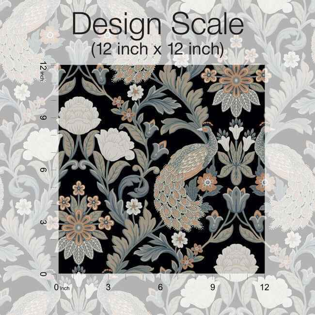 Plume Dynasty Black Wallpaper - York Wallcoverings - AC9101 - York Wallcoverings Wallpaper