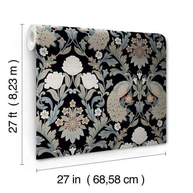 Plume Dynasty Black Wallpaper - York Wallcoverings - AC9101 - York Wallcoverings Wallpaper