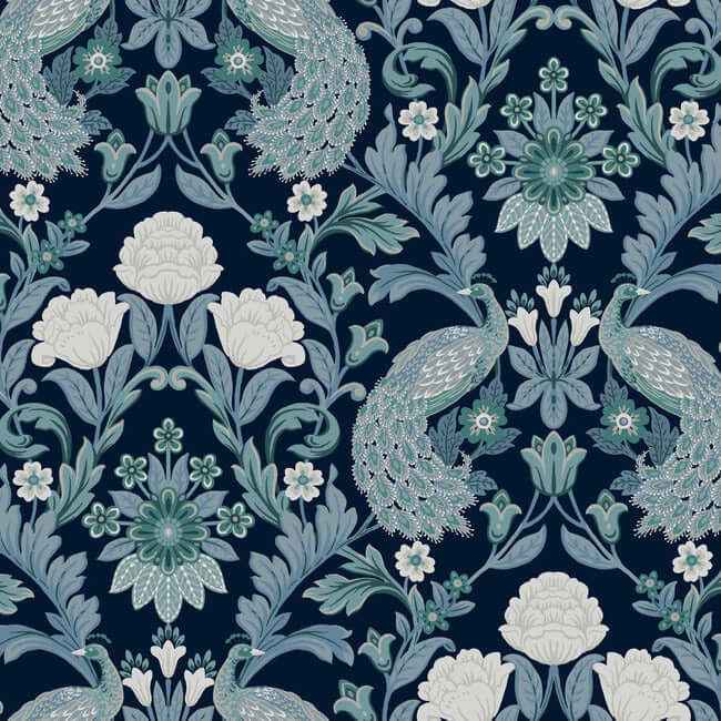 Plume Dynasty Navy Wallpaper - York Wallcoverings - AC9103