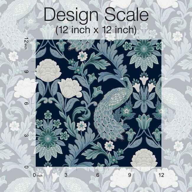 Plume Dynasty Navy Wallpaper - York Wallcoverings - AC9103 - York Wallcoverings Wallpaper
