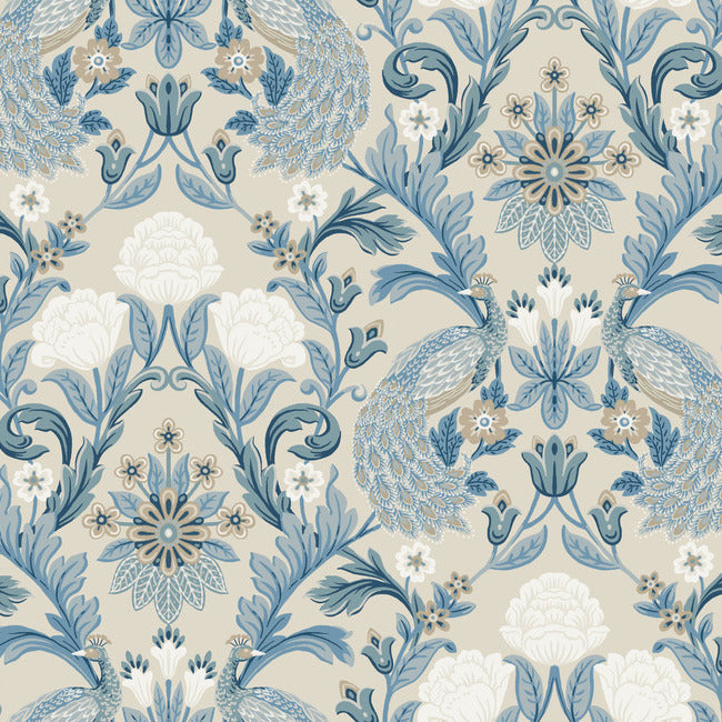 plume-dynasty-wallpaper-neutralblue-york-wallcoverings-ac9105 - York Wallcoverings Wallpaper