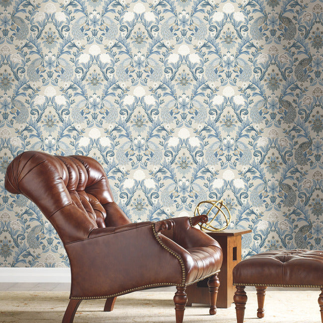 plume-dynasty-wallpaper-neutralblue-york-wallcoverings-ac9105 - York Wallcoverings Wallpaper