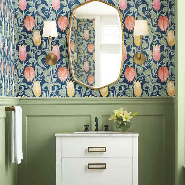 Canterbury Bells Navy Wallpaper - York Wallcoverings - AC9203 - York Wallcoverings Wallpaper