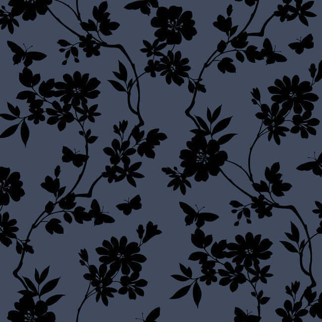 flutter-vine-blue-black-wallpaper-york-wallcoverings-dt5021 - York Wallcoverings Wallpaper