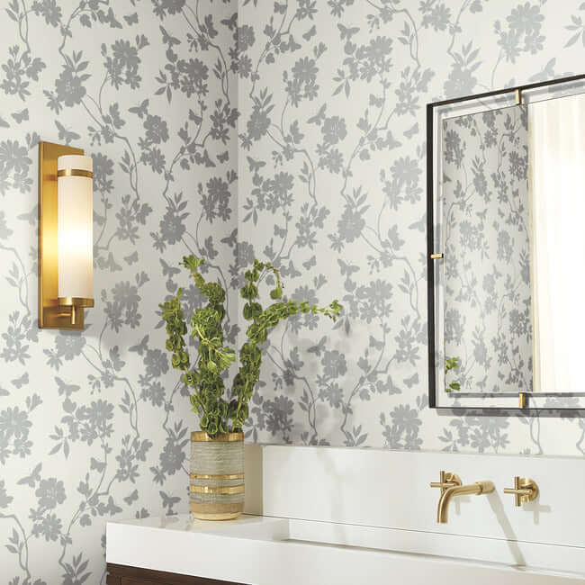 flutter-vine-white-silver-wallpaper-york-wallcoverings-dt5023 - York Wallpaper Wallpaper