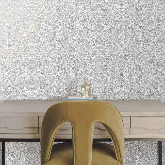 Paradise Bright White & Silver Wallpaper - York Wallcoverings - DT5011 - York Wallcoverings Wallpaper