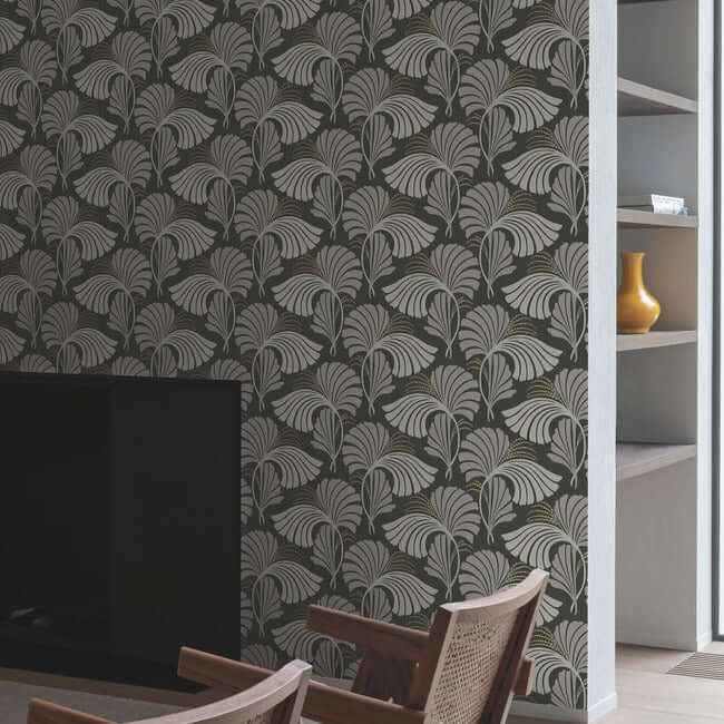 Dancing Leaves Black Wallpaper - York Wallcoverings - DT5134 - York Wallcoverings Wallpaper