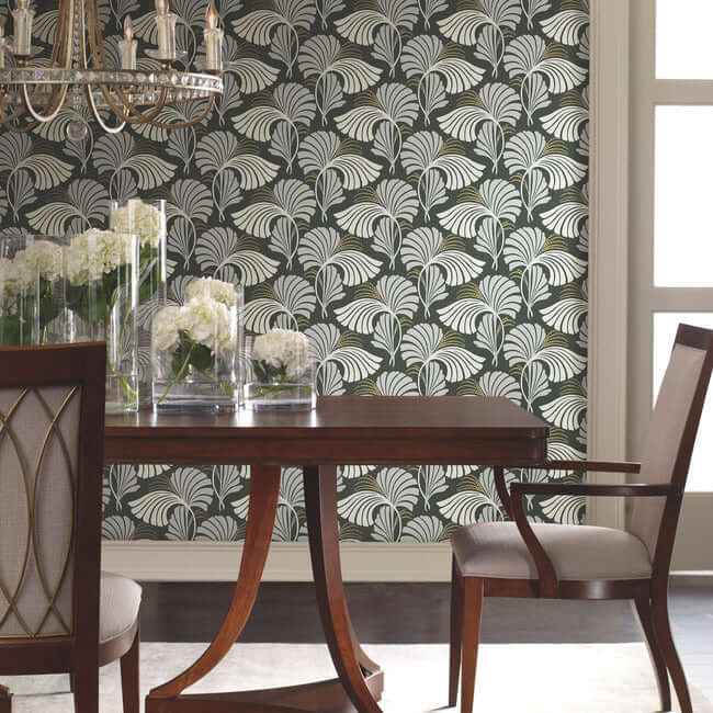 Dancing Leaves Black Wallpaper - York Wallcoverings - DT5134 - York Wallcoverings Wallpaper
