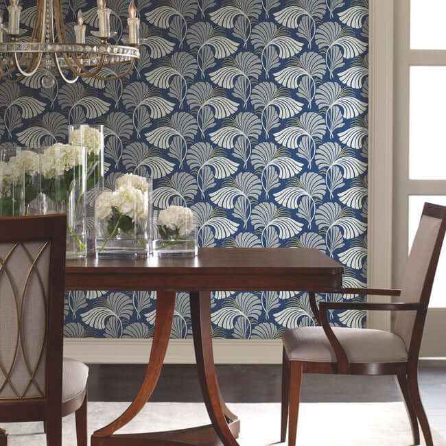 Dancing Leaves Navy Wallpaper - York Wallcoverings - DT5133 - York Wallcoverings Wallpaper