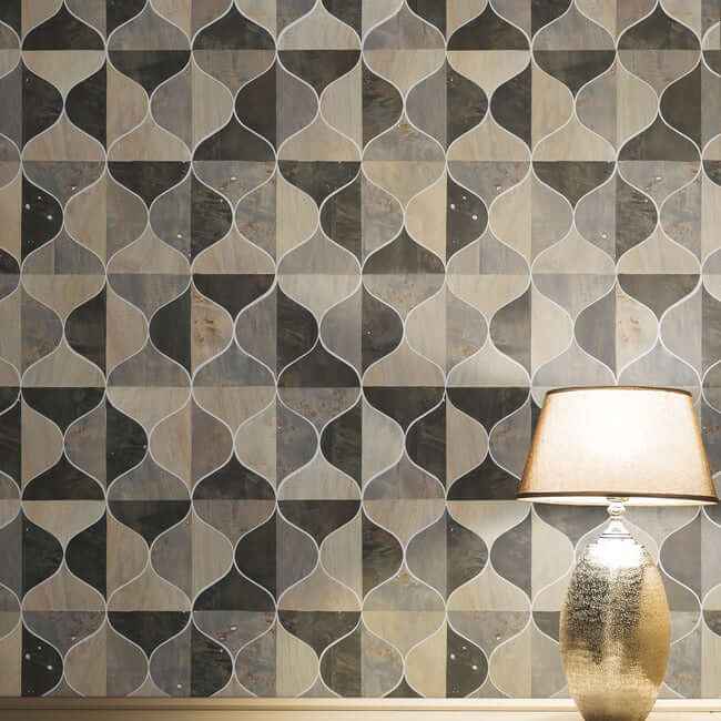 Burlwood Ogee Black & Taupe Wallpaper - York Wallcoverings - DT5001