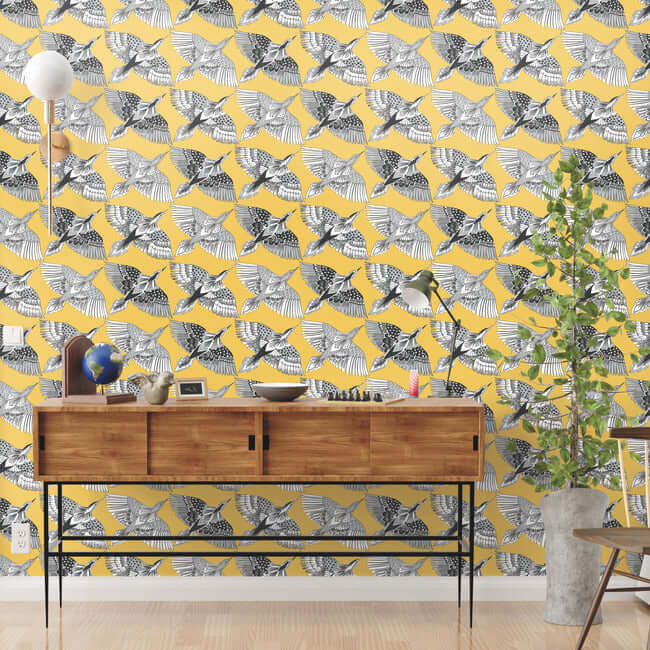feather-flight-yellow-peel-stick-wallpaper-york-wallcoverings-psw1350rl - York Wallpaper Wallpaper