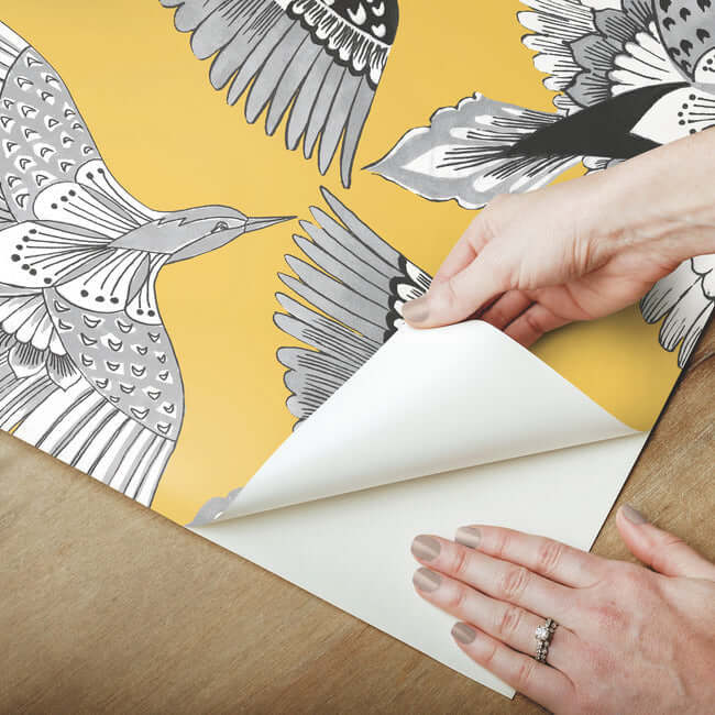 feather-flight-yellow-peel-stick-wallpaper-york-wallcoverings-psw1350rl - York Wallpaper Wallpaper