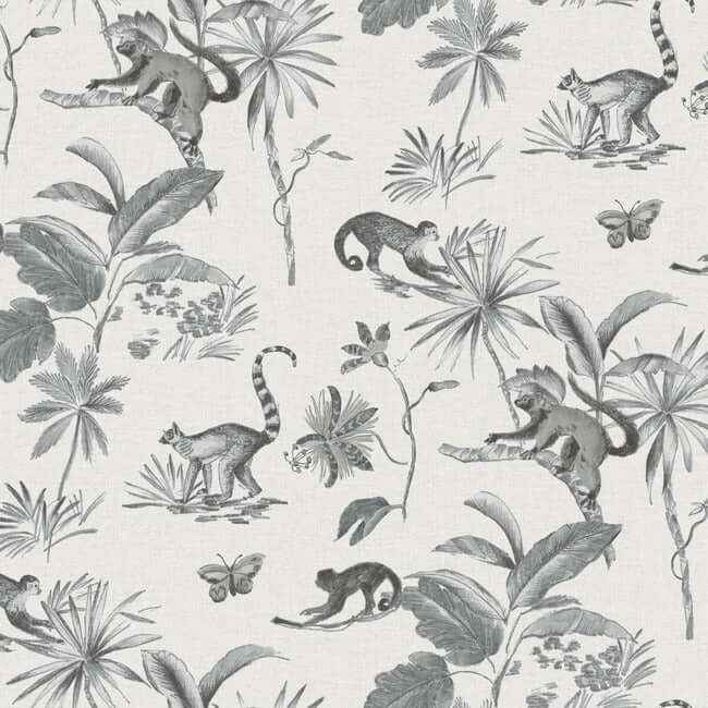 Botanicals & Lemurs Grey Peel & Stick Wallpaper - York Wallcoverings - PSW1354RL