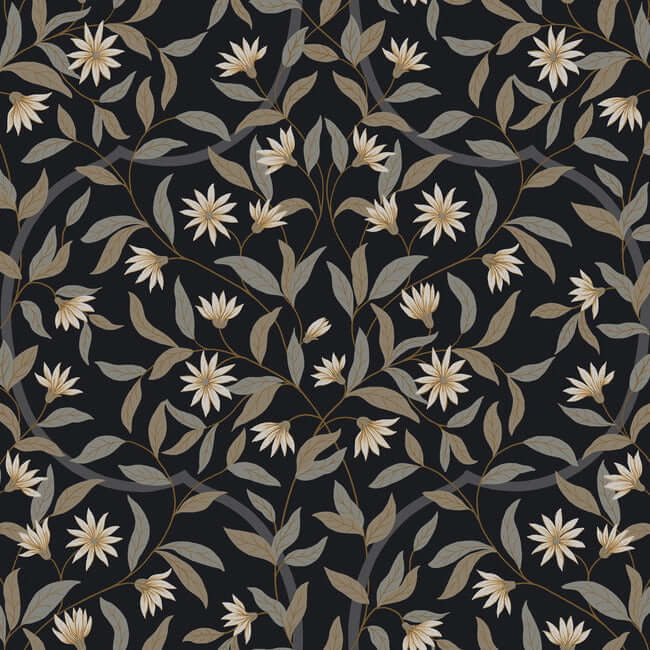 jasmine-black-metallic-wallpaper-york-wallcoverings-go8257 - York Wallcoverings Wallpaper