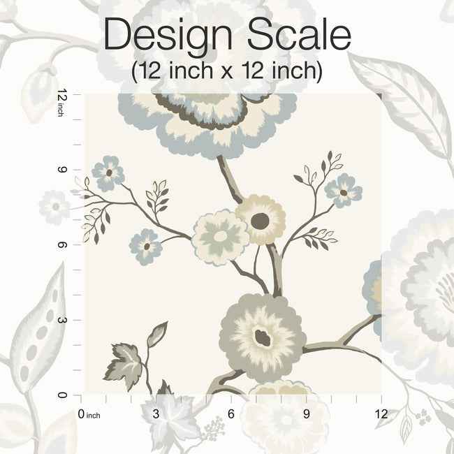 Dahlia Blooms Off White & Blue Wallpaper - York Wallcoverings - GO8234 - York Wallcoverings Wallpaper