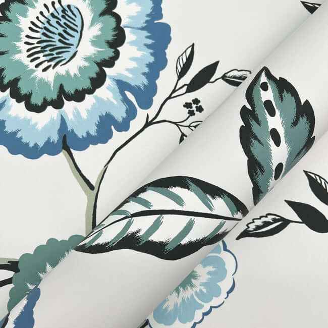 Dahlia Blooms Blue & White Wallpaper - York Wallcoverings - GO8231 - York Wallcoverings Wallpaper