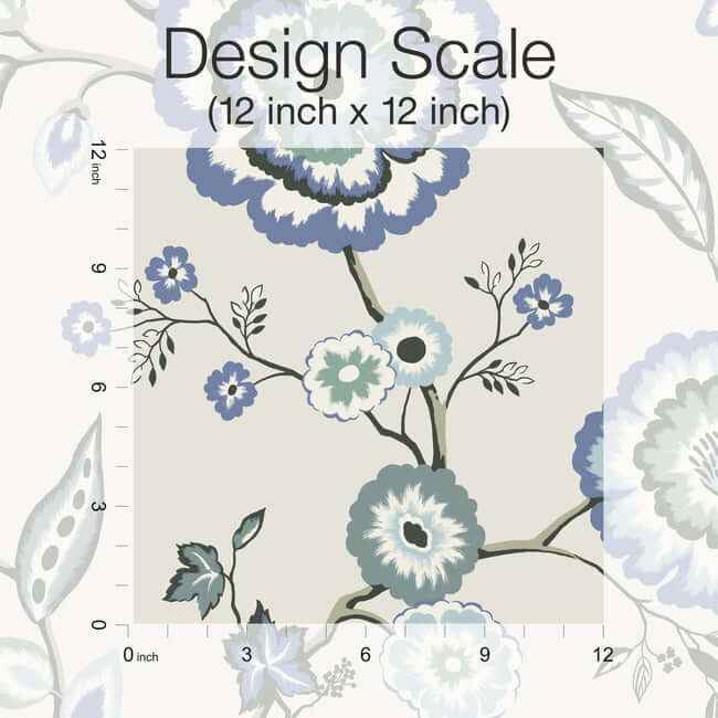 Dahlia Blooms Blue & White Wallpaper - York Wallcoverings - GO8231 - York Wallcoverings Wallpaper