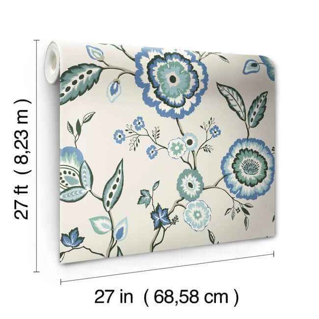 Dahlia Blooms Blue & White Wallpaper - York Wallcoverings - GO8231 - York Wallcoverings Wallpaper