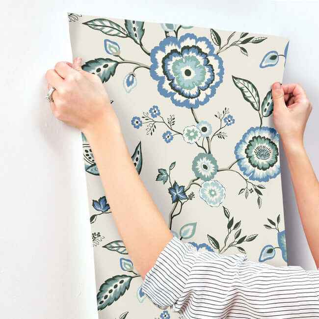 Dahlia Blooms Blue & White Wallpaper - York Wallcoverings - GO8231 - York Wallcoverings Wallpaper