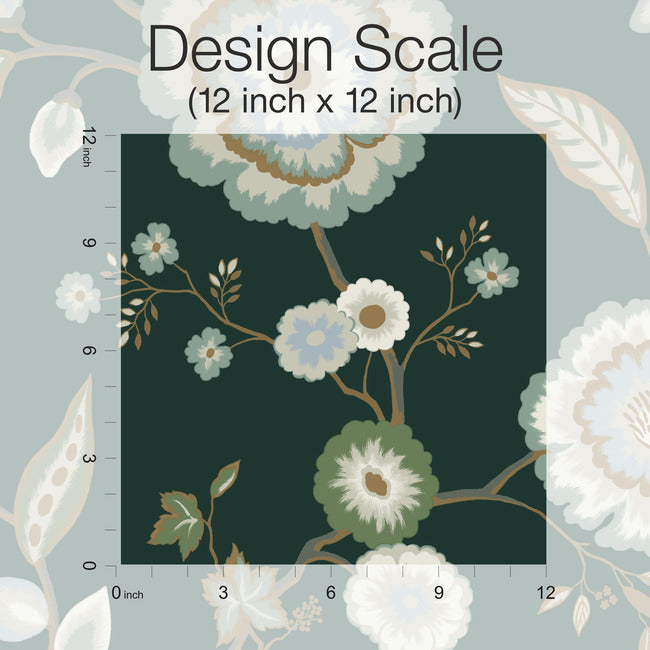 dahlia-blooms-wallpaper-forestseafoam-york-wallcoverings-go8236 - York Wallcoverings Wallpaper