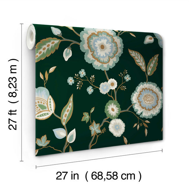 dahlia-blooms-wallpaper-forestseafoam-york-wallcoverings-go8236 - York Wallcoverings Wallpaper