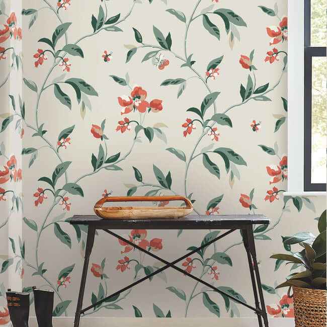Springtime Beige & Orange Wallpaper - York Wallcoverings - GO8284 - York Wallcoverings Wallpaper