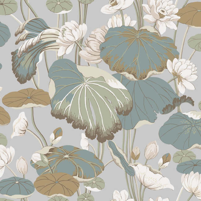lotus-pond-grey-blue-wallpaper-york-wallcoverings-go8294 - York Wallpaper Wallpaper