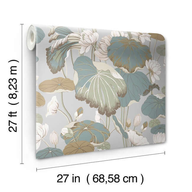 lotus-pond-grey-blue-wallpaper-york-wallcoverings-go8294 - York Wallpaper Wallpaper