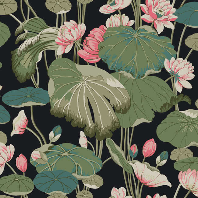 lotus-pond-black-pink-wallpaper-york-wallcoverings-go8292