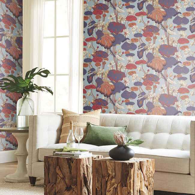 Lotus Pond Purple & Pink Wallpaper - York Wallcoverings - GO8291 - York Wallcoverings Wallpaper