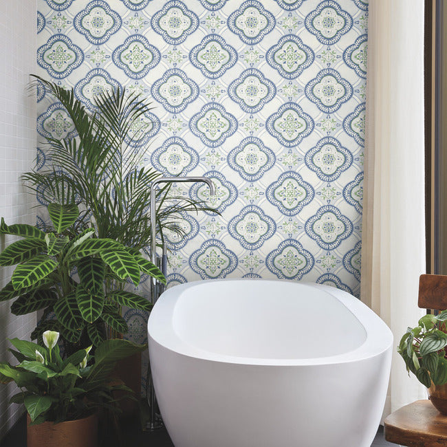 garden-trellis-wallpaper-cobalt-york-wallcoverings-go8216 - York Wallcoverings Wallpaper