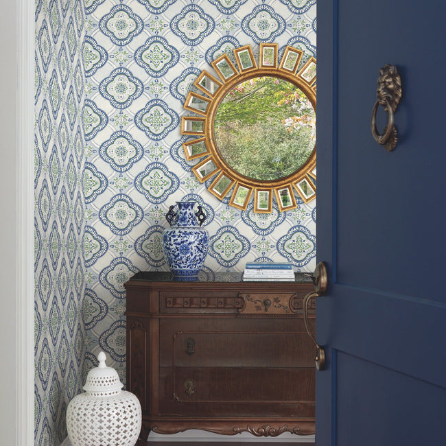 garden-trellis-wallpaper-cobalt-york-wallcoverings-go8216 - York Wallcoverings Wallpaper