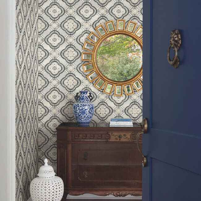 Garden Trellis Onyx Wallpaper - York Wallcoverings - GO8213 - York Wallcoverings Wallpaper