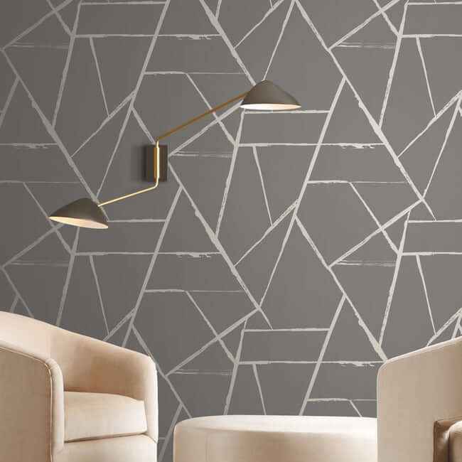 Intersect Grey Metallic Wallpaper - York Wallcoverings - CC1292