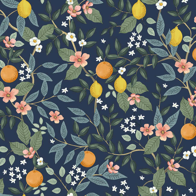 citrus-grove-navy-peel-stick-wallpaper-york-wallcoverings-psw1481rl - York Wallpaper Wallpaper