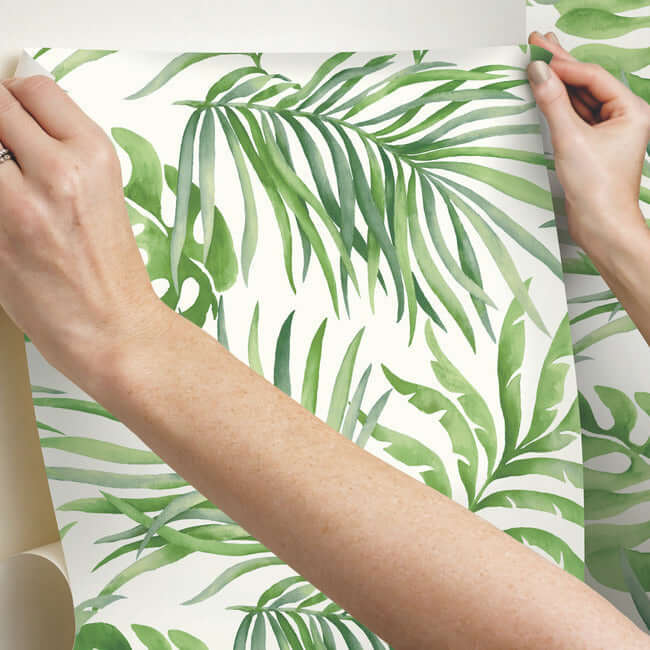 paradise-palm-green-peel-stick-wallpaper-york-wallcoverings-psw1412rl - York Wallpaper Wallpaper