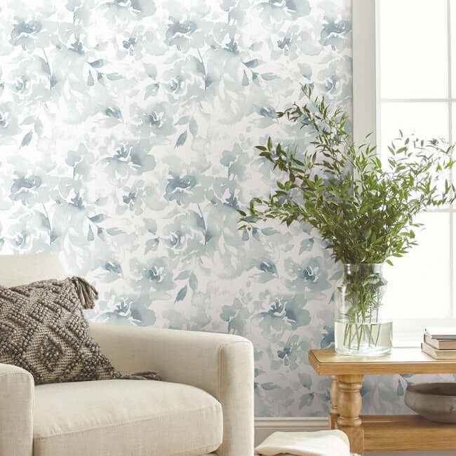 Renewed Floral Blue Wallpaper - York Wallcoverings - PSW1492RL - York Wallcoverings Wallpaper