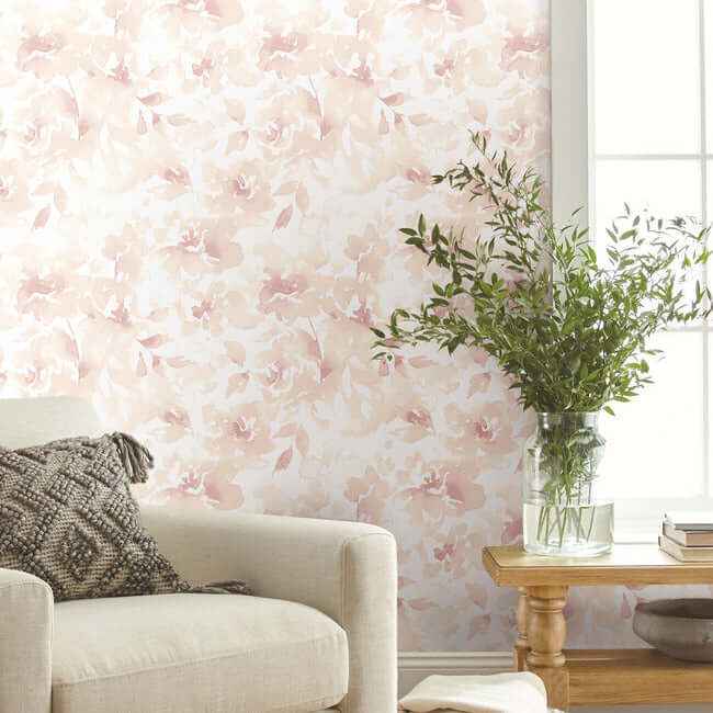 Renewed Floral Pink Wallpaper - York Wallcoverings - PSW1493RL
