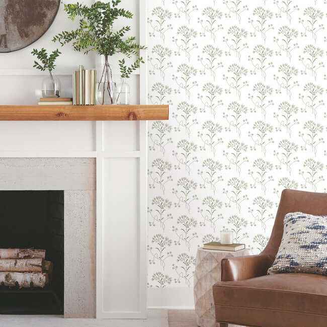 Wildflower Green Wallpaper - York Wallcoverings - PSW1503RL