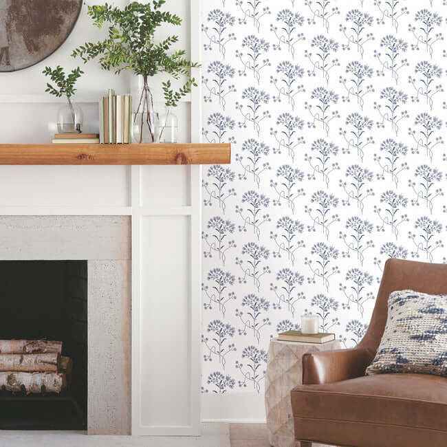 Wildflower Navy Wallpaper - York Wallcoverings - PSW1504RL - York Wallcoverings Wallpaper