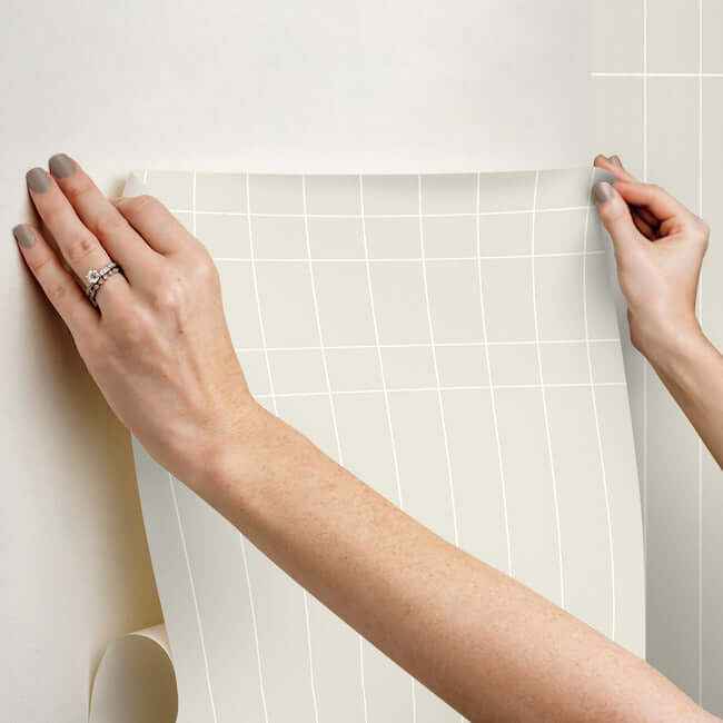 Linear Gridwork Beige Wallpaper - York Wallcoverings - PSW1512RL - York Wallcoverings Wallpaper